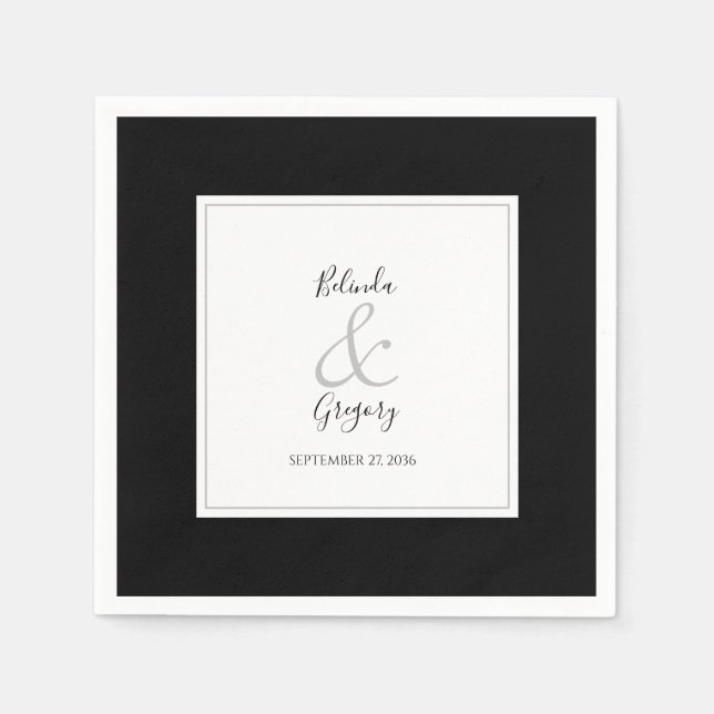 Elegant Monogram Black & White Wedding Napkin (Front)