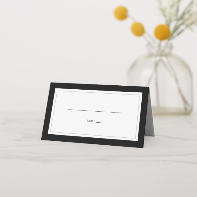 Elegant Monogram Black & White Wedding Place Card (Front)