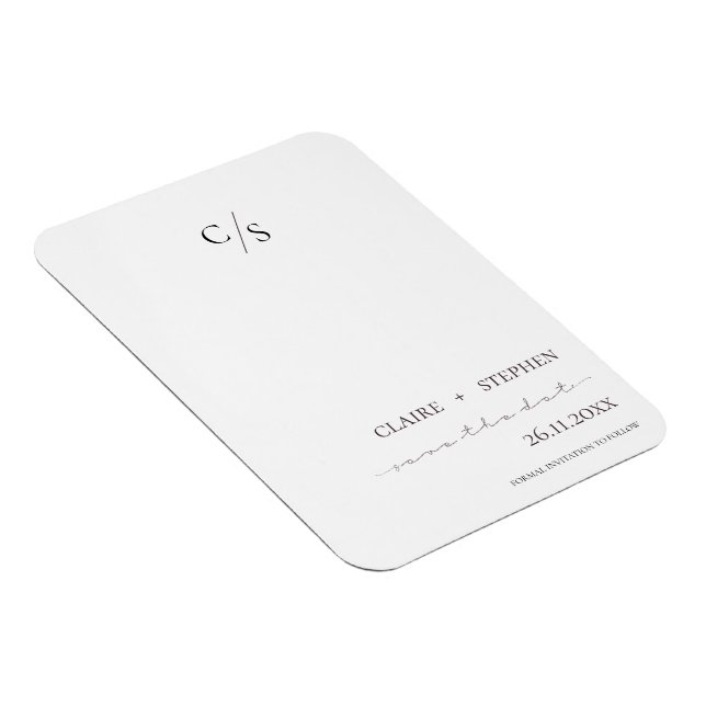 Elegant Monogram Black White Wedding Save The Date Magnet (Right Side)