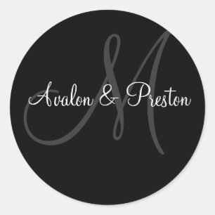 Elegant Monogram Black & White Wedding Sticker
