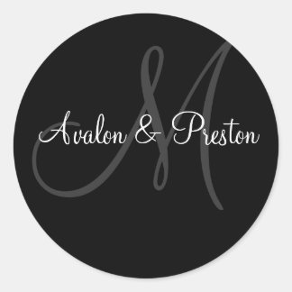 Elegant Monogram Black & White Wedding Sticker