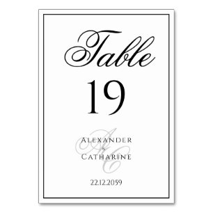 Elegant Monogram Black White Wedding Table Names Number