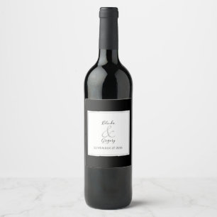 Elegant Monogram Black & White Wedding Wine Label