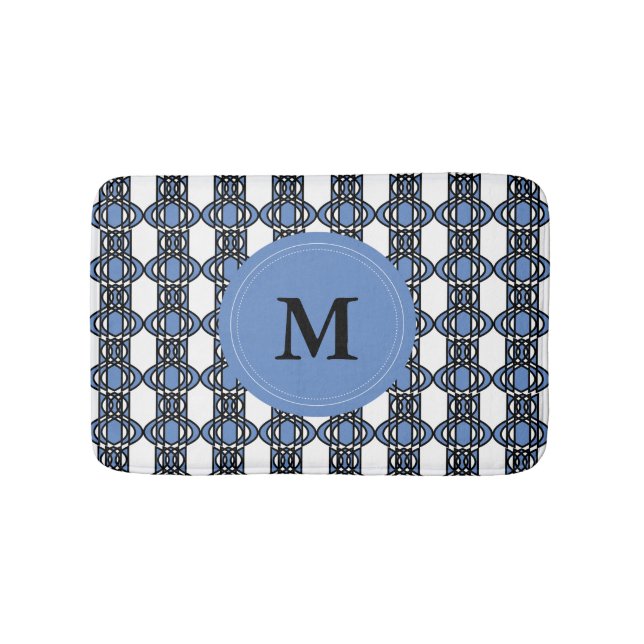 Elegant Monogram Blue Abstract Scarab Pattern Bath Mat (Front)