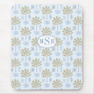Elegant Monogram Blue And White China Orange Tree Mouse Mat