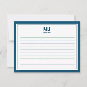 Elegant Monogram Blue Border Minimalist Card