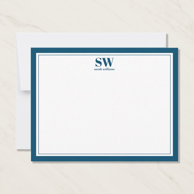 Elegant Monogram Blue Border Minimalist Card (Creator Uploaded)