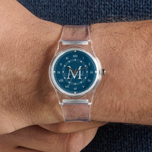 elegant monogram blue chic Silicone Strap Clear  Watch
