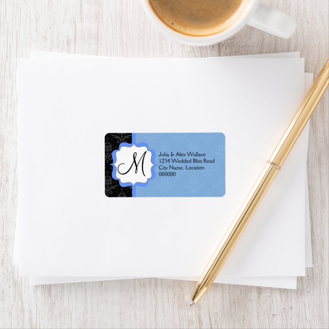 Elegant Monogram Blue Damask Label (Insitu)