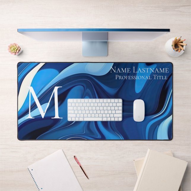 Elegant Monogram Blue Desk Mat (Office 1)
