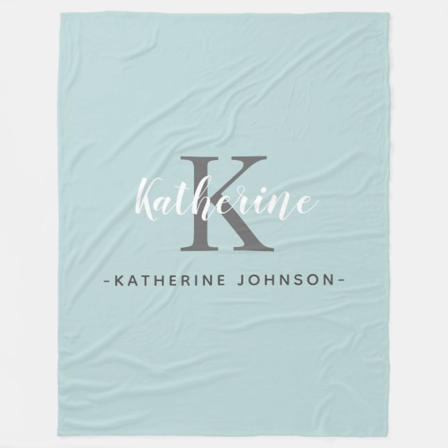 Elegant Monogram Blue Fleece Blanket (Front)