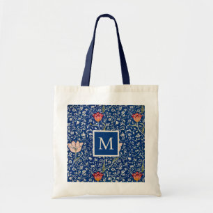 Elegant Monogram Blue Floral Morris Pattern Tote Bag