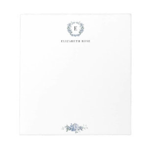 elegant monogram blue floral notepad