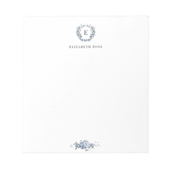 elegant monogram blue floral notepad (Front)