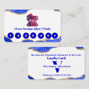 Elegant Monogram Blue Gold White Marble Glitter Loyalty Card