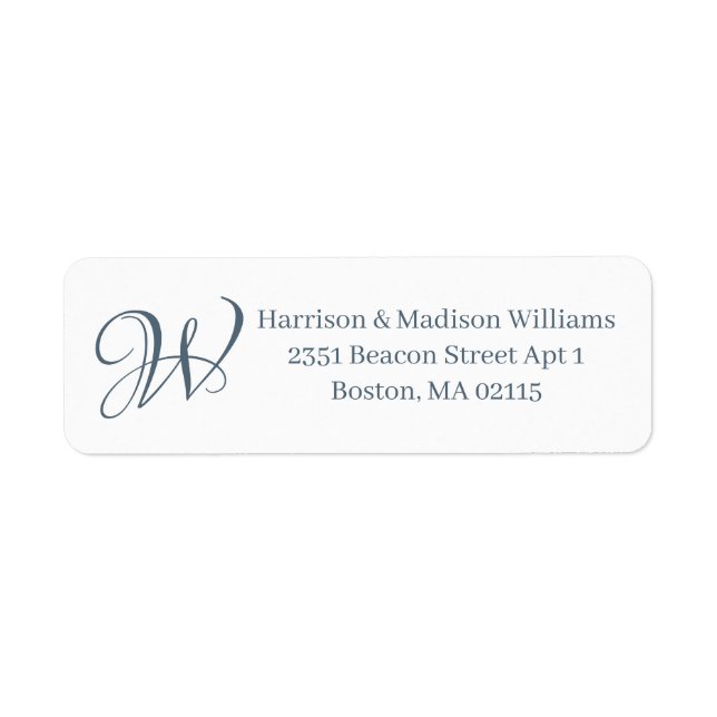 Elegant Monogram blue grey white custom Address  (Front)