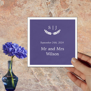 Elegant Monogram Blue Jewel Tone Dinner Cocktail Napkin