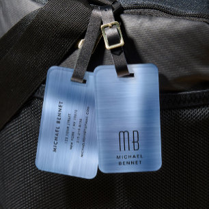 Elegant Monogram Blue Luggage Tag