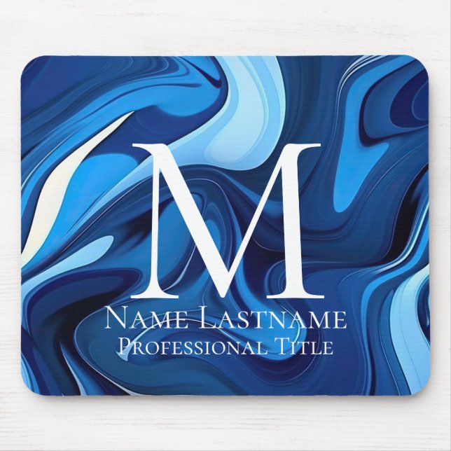 Elegant Monogram Blue Mouse Mat (Front)
