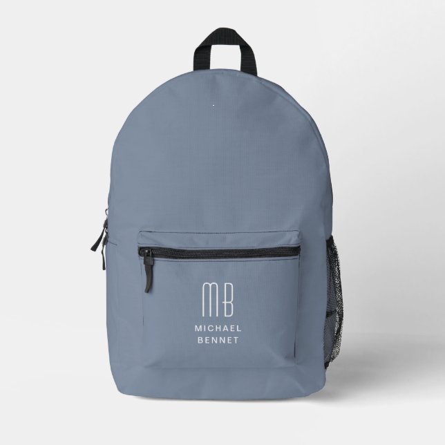 Elegant Monogram Blue Printed Backpack (Front)