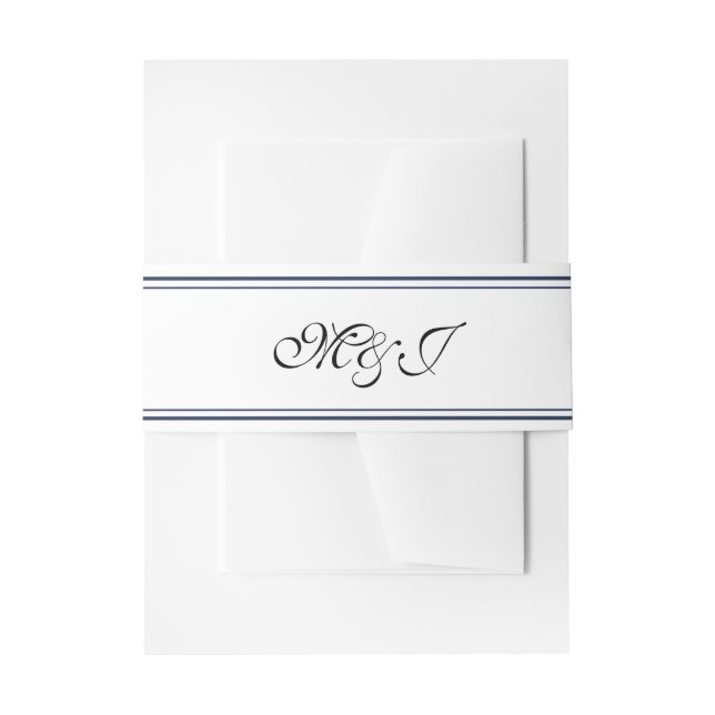 Elegant Monogram Blue Shell Sea Wedding Invitation Belly Band (Front Example)