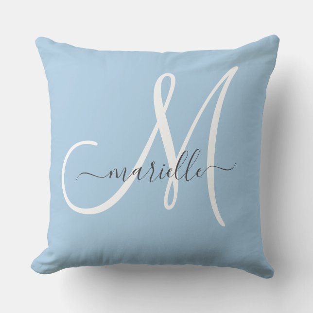 Elegant Monogram Blue Throw Pillow (Front)