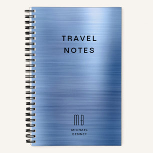 Elegant Monogram Blue Travel Notebook