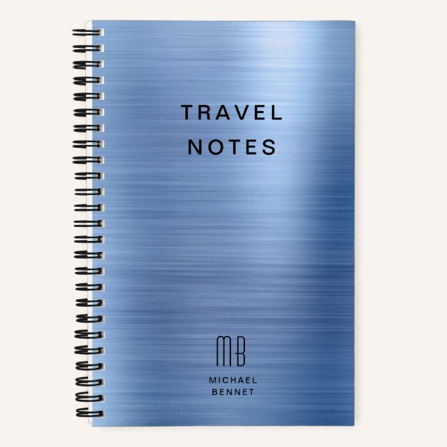 Elegant Monogram Blue Travel Notebook (Front)