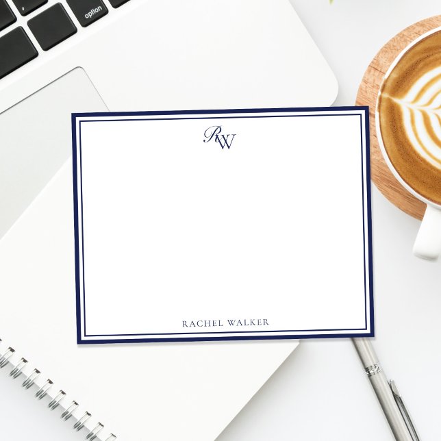 Elegant Monogram Blue Two Border Card (Creator Uploaded)