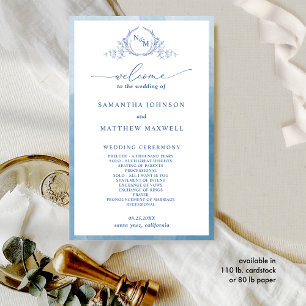 Elegant  Monogram Blue Wedding Program