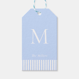 Elegant Monogram Blue & white Gift Tags