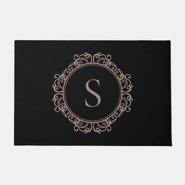 Elegant Monogram Blush Black Doormat (Front)
