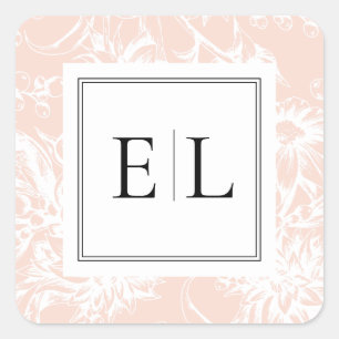 Elegant Monogram Blush Floral Wedding Square Sticker