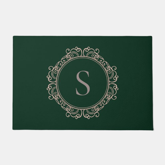 Elegant Monogram Blush Green Doormat (Front)