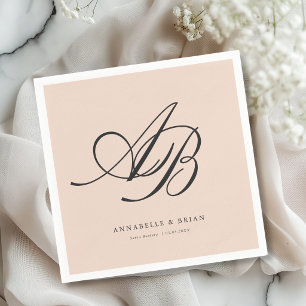 Elegant Monogram Blush-Peach Wedding Napkin