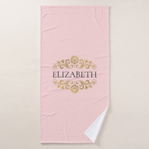 Elegant Monogram Blush Pink Gold Bath Towel