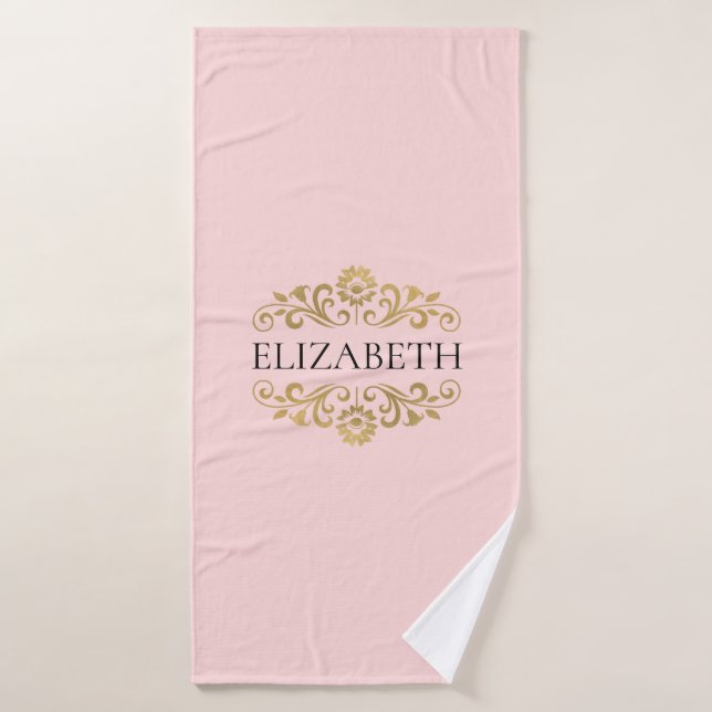 Elegant Monogram Blush Pink Gold Bath Towel (Bath Towel)