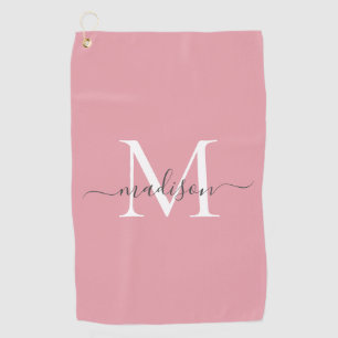 Elegant Monogram Blush Pink Gray Girly Script Name Golf Towel