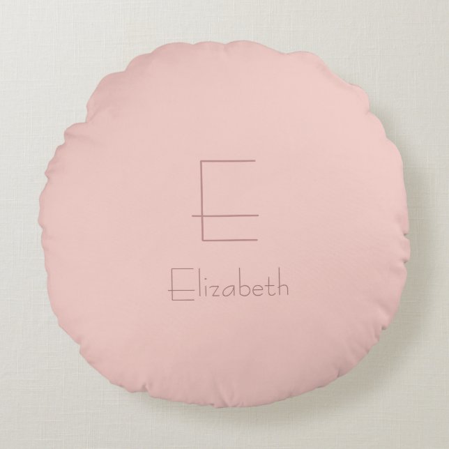 Elegant Monogram Blush Pink Name Letter Modern Round Cushion (Front)