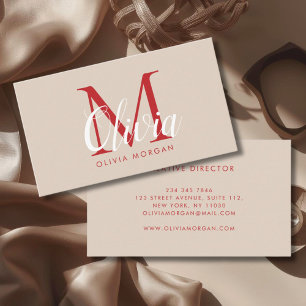 Elegant monogram blush pink red professional business card