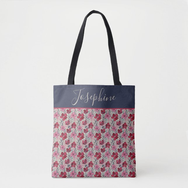 Elegant Monogram Blush Pink & Red  Tote Bag (Front)