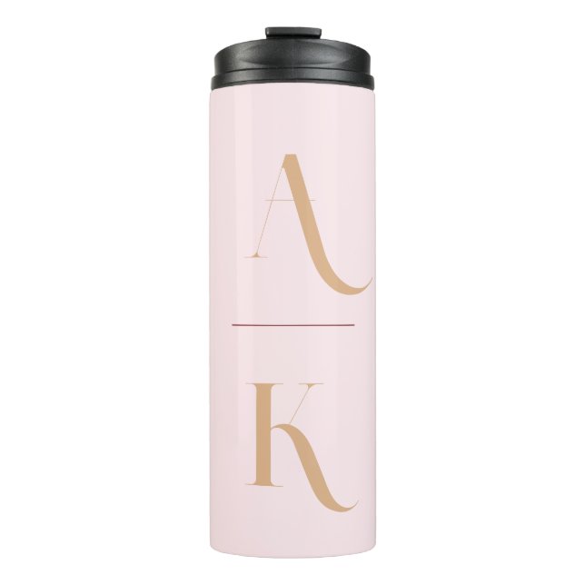 Elegant monogram blush pink travel thermal tumbler (Front)