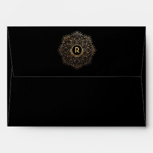 Elegant Monogram Boho Black Gold Foil Mandala 5x7 Envelopes