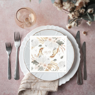 Elegant Monogram Boho Watercolor flowers & Birds Napkin