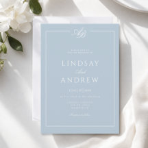 Elegant Monogram Border Blue White  Wedding