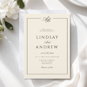 Elegant Monogram Border Ivory Wedding Invitation