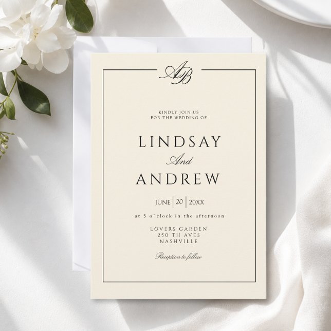Elegant Monogram Border Ivory Wedding Invitation (Elegant Monogram Border Ivory Wedding Invitation)