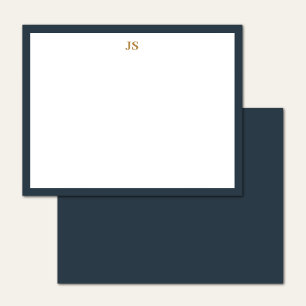 Elegant Monogram Border Navy Blue and Gold  Card