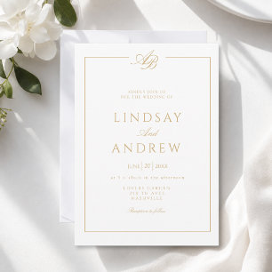 Elegant Monogram Border White Wedding Invitation