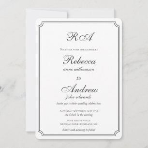 Elegant monogram borders black and white wedding i invitation